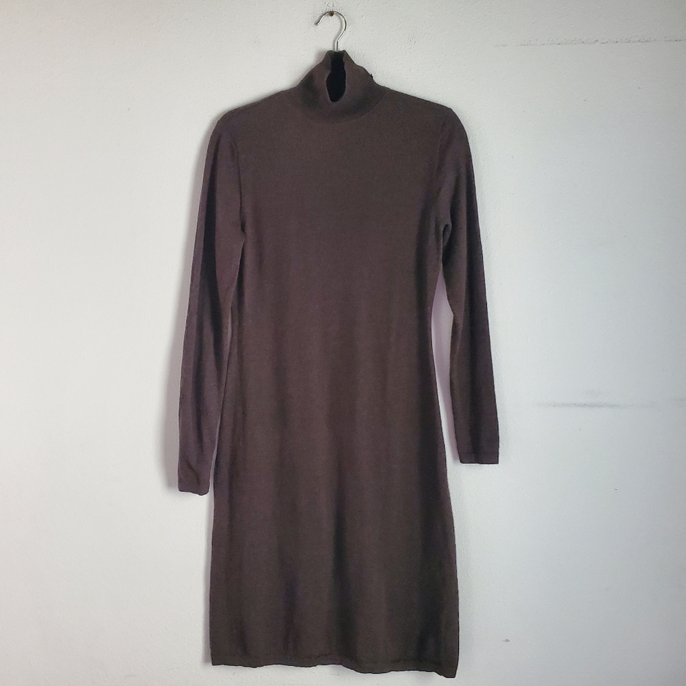 Garnet Hill T-Neck Sweater Dress Women's S Chocolate Brown